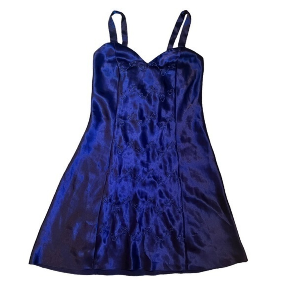 Erika Taylor Royal Blue Embroidered Floral Silky Slip Chemise Dress Size S